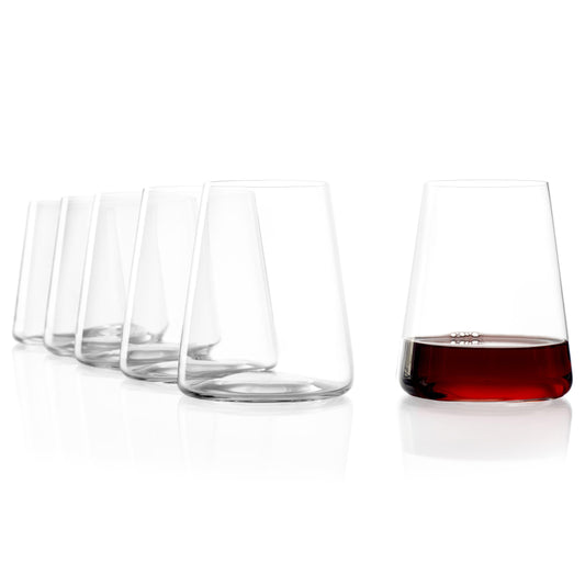 Stölzle Lausitz Power red wine cups set of 6 520ml - Modern wine glasses without stem for maximum aroma development - Flat red wine glasses made of crystal glass - Dishwasher and shockproof, Made in Germany - 1590022