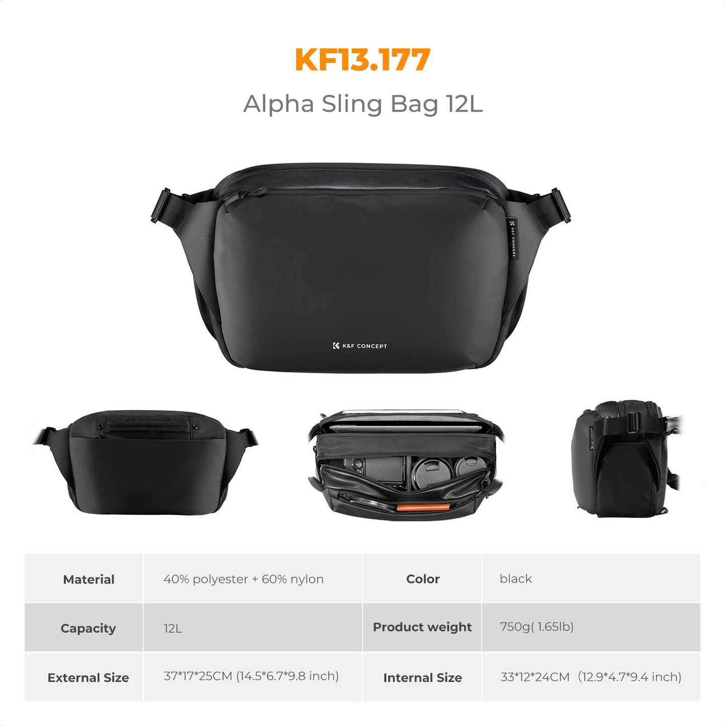 K&F CONCEPT Camera Backpack Shoulder Bag Square Bag Bags for Photographers Camera Rectangle Case Compatible with Canon/Nikon/Sony/DJI Mavic Drone Backpack (1-Black (Large-L)) - KF13.177