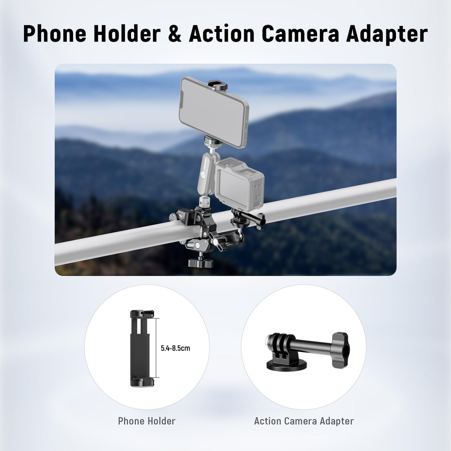 NEEWER Super Clamp with 3" Dual Ball Head Magic Arm, Camera Mobile Phone Holder with 1/4" 3/8" Thread Cold Shoe Mobile Phone Holder, Action Camera Adapter Compatible with GoPro DJI iPhone 16 15 Pro Max ST88 - 10105338