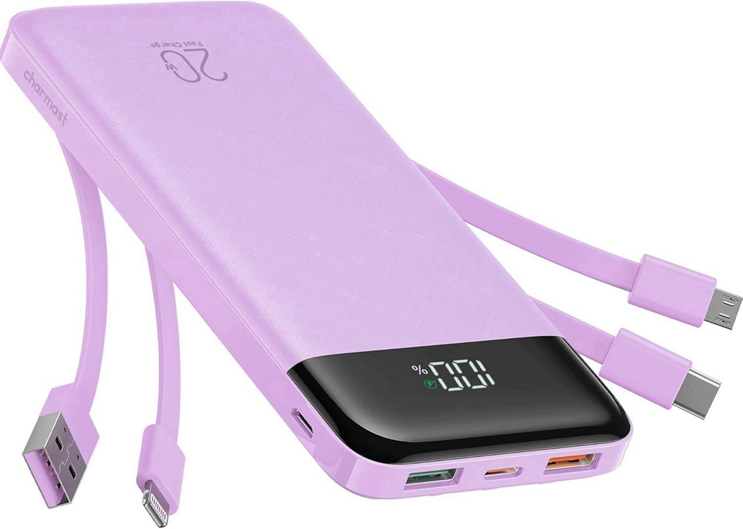 Charmast Power Bank, 22.5W Power Bank 20000mAh with 4 Cables-Purple - C2065