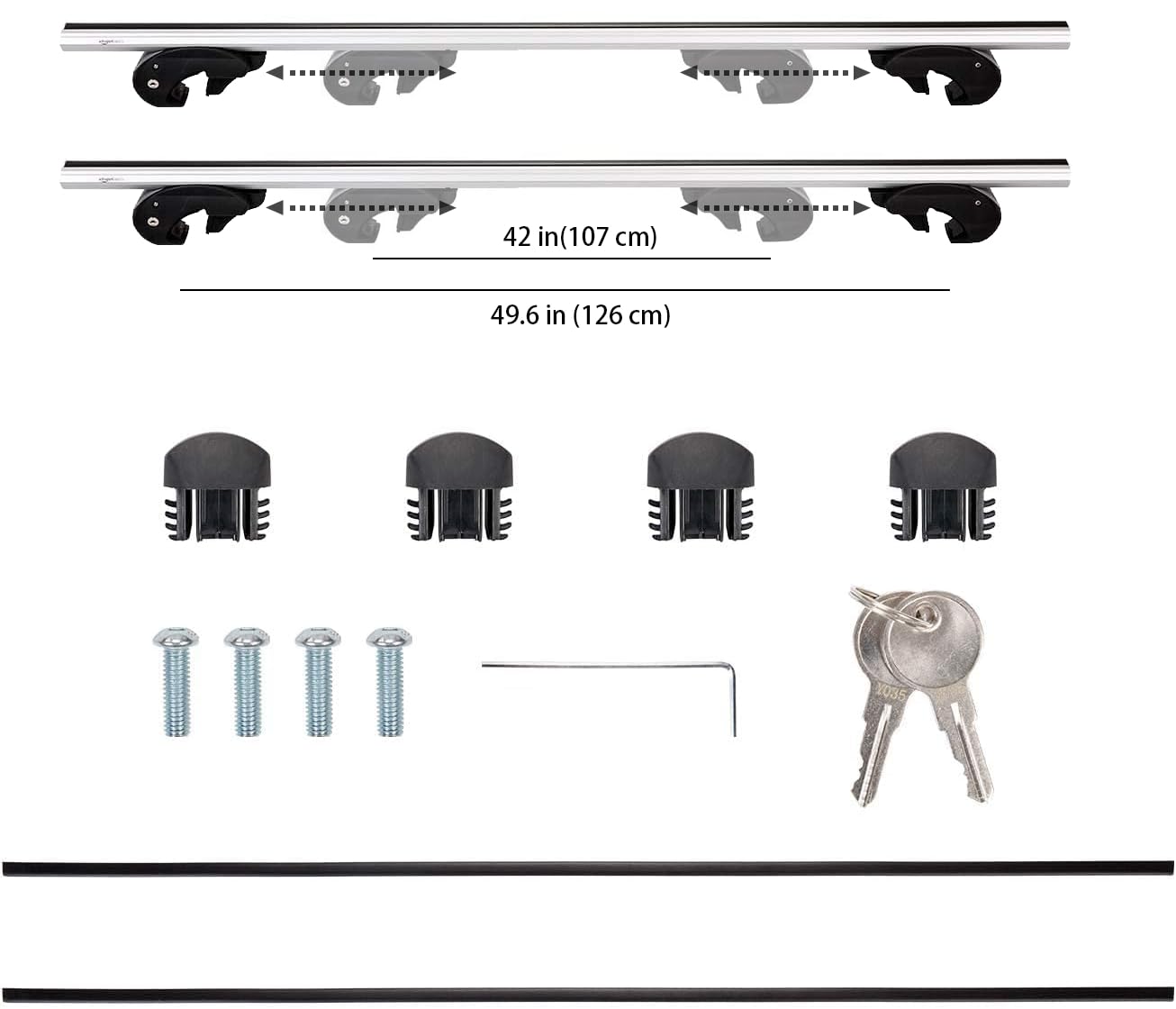 Amazon Basics 56" Roof Rack with Crossbar for Spans up to 50" Between Raised Side Rails with Gap, Pack of 2, Black/Silver - DS-RB-007