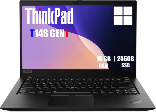 Lenovo Thinkpad T14s Gen 1 Laptop de afaceri, notebook de 14" FHD, Intel Core i5-10210U, 16GB DDR4, 256GB NVMe SSD, tastatură US QWERTY, Windows 11 Pro (recondiționat)