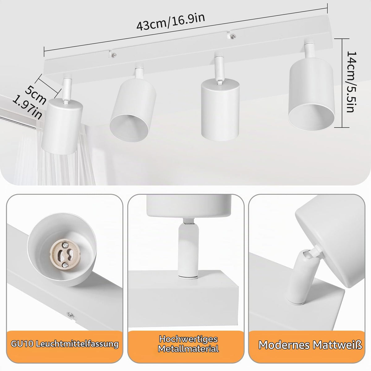 Dehobo LED ceiling spotlight 4 bulbs GU10 swiveling ceiling light white - D0514