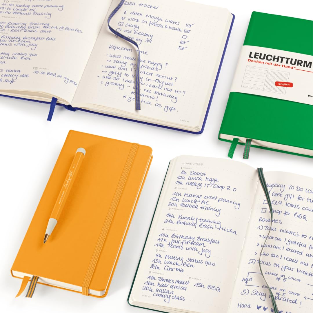 LEUCHTTURM1917 372702 Weekly Calendar & Notebook Dotted Medium (A5) 2026, Rising Sun, English