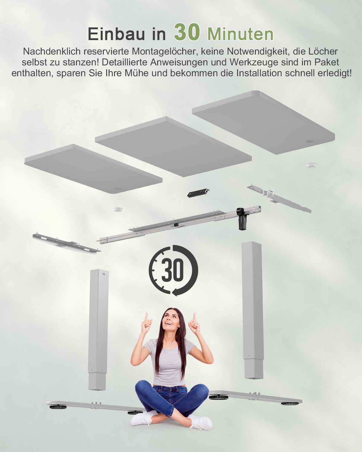 JUMMICO Birou reglabil pe înălțime cu port de încărcare USB, birou reglabil pe înălțime electric 160 x 70 cm, masă stand-sit, birou standing, masă reglabilă pentru computer, birou standing, gri - 0403