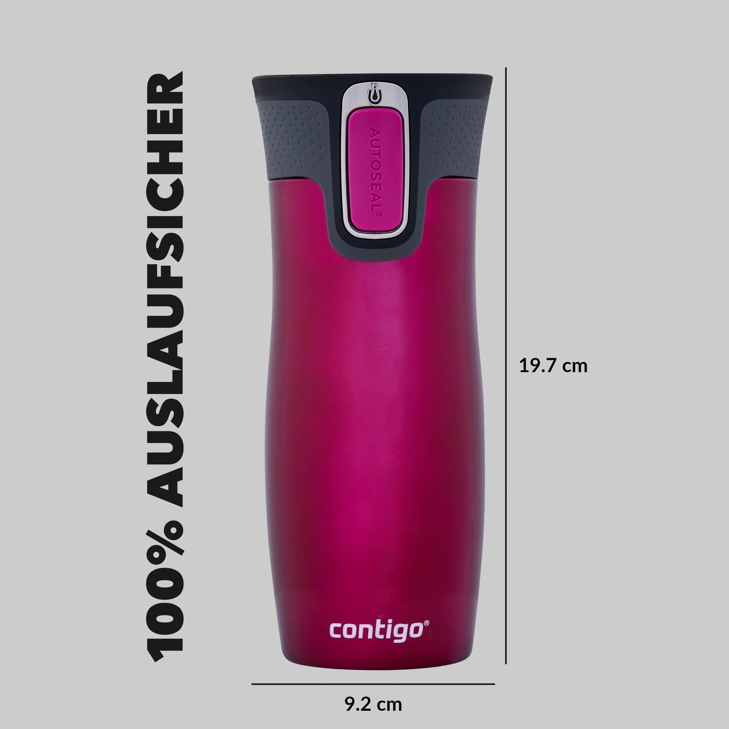 Contigo thermo mug West Loop Autoseal, stainless steel insulated mug, travel mug, coffee mug to go, leak-proof, 100% leak-proof, keeps hot for up to 5 hours/cold for 12 hours, 470 ml, BPA free, Raspberry - 2095831