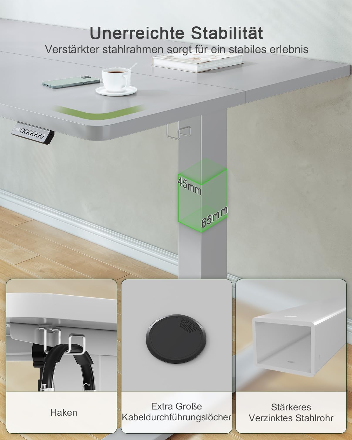 JUMMICO Birou reglabil pe înălțime cu port de încărcare USB, birou reglabil electric pe înălțime 100 x 60 cm, masă de stat-șezut, birou tip standing desk, masă de calculator reglabilă, birou standing desk, gri - 0403