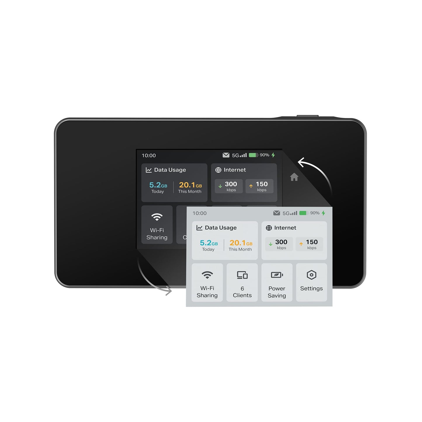 TP-Link M8550 5G LTE Mobile WLAN Router - Up to 3.4 Gbit/s, Tri-Band Wi-Fi 6E, Nano SIM card slot, Gigabit WAN/LAN, 4680 mAh battery, touchscreen, Wireguard, up to 32 devices