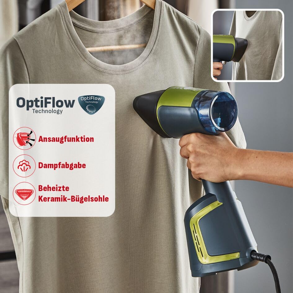 Tefal Aero Steam Garment Steamer – 1400W, Ceramic Soleplate, 20 g/Min. Steam, 3 Modes & Turbo Suction Function, 100 ml Removable Tank, Quick Wrinkle-Free Results, for Clothing & Textiles, Blue/Green - DT9810F0