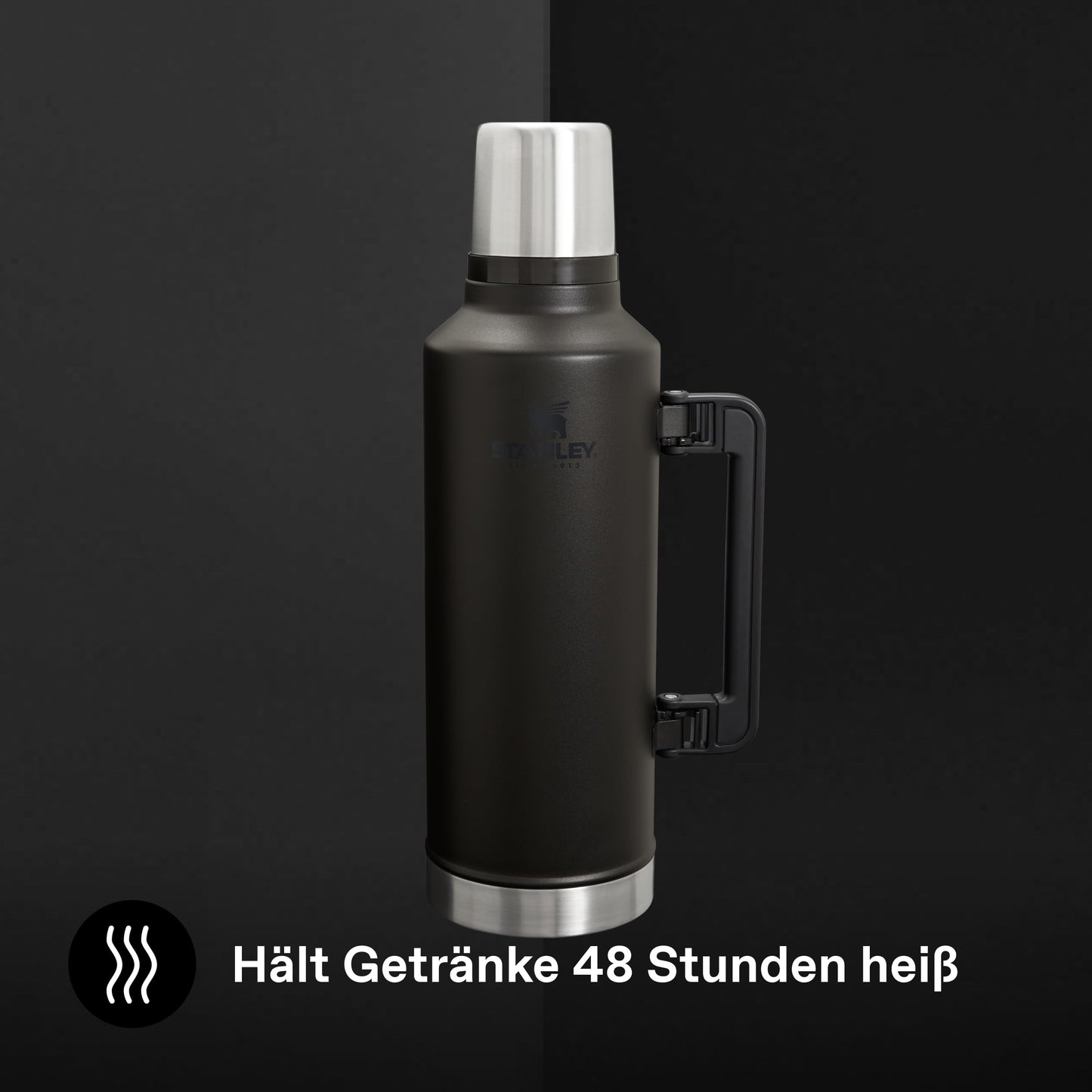 Stanley 1913 Classic Legendary Thermos Bottle 2.3L - Thermos Keeps Hot or Cold for 48 Hours - Stainless Steel Thermos Flask - BPA Free - Dishwasher Safe - Matte Black - 10-07935-045