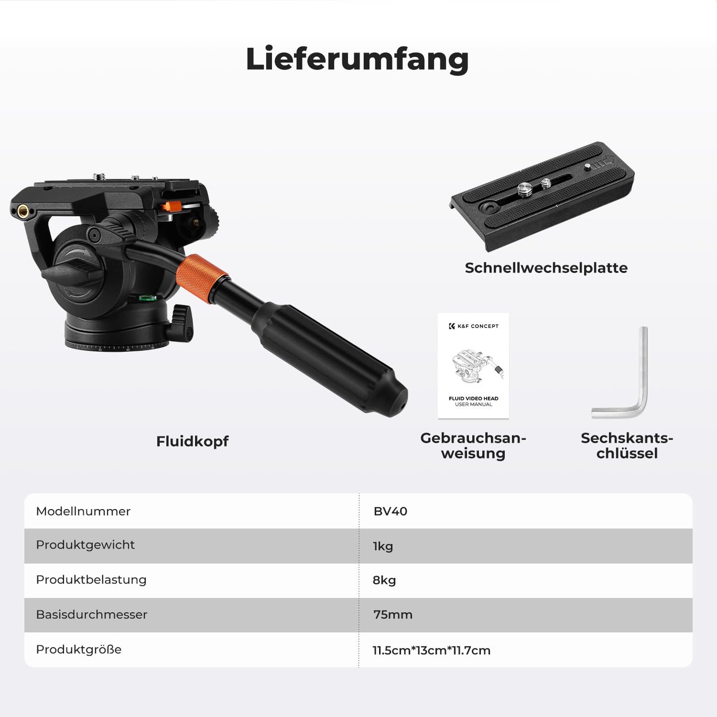 K&F CONCEPT Fluid video head with tripod head holder, for 360° panorama - BV40
