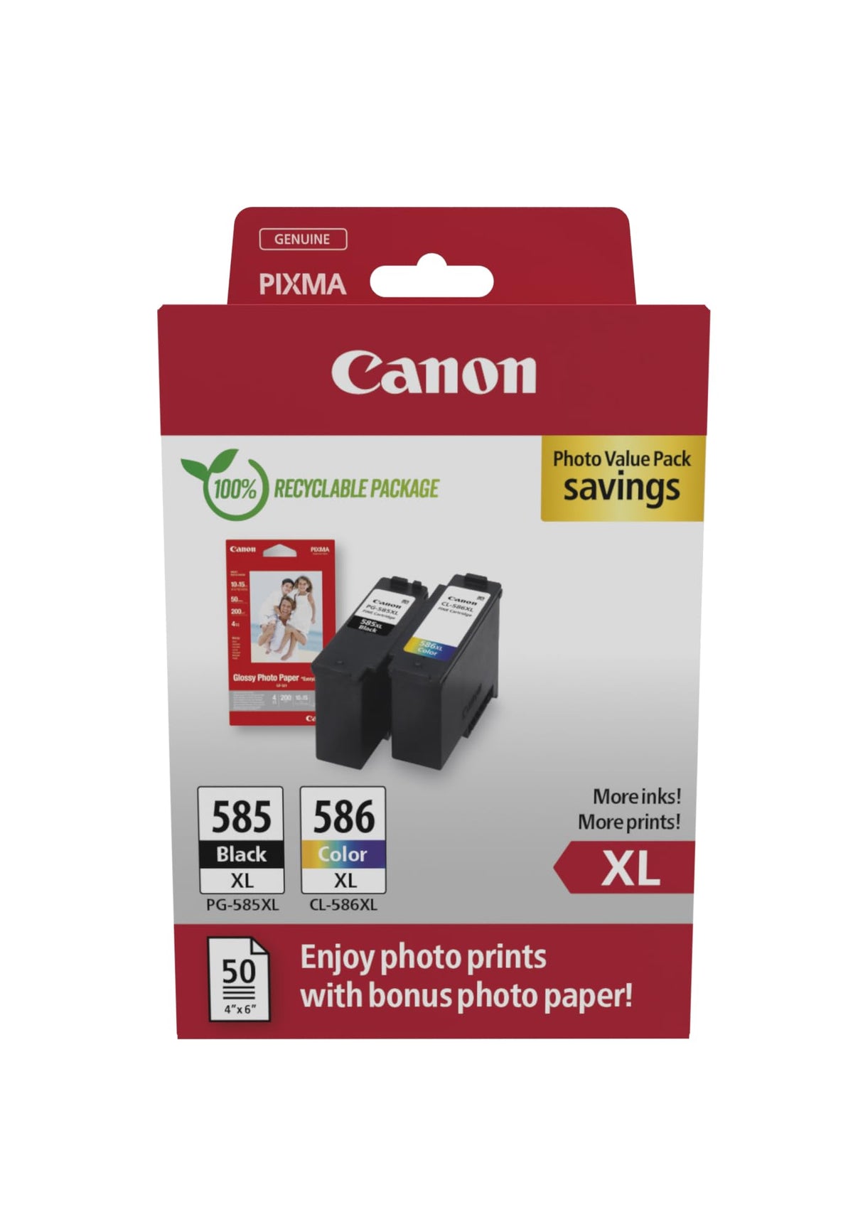Canon PG-585XL + CL-586XL FINE Original XL Ink Cartridges + Photo Paper - PG-585/CL-586