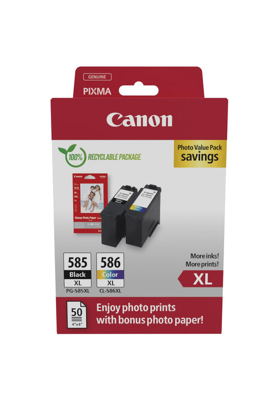 Canon PG-585XL + CL-586XL FINE Original XL Ink Cartridges + Photo Paper - PG-585/CL-586