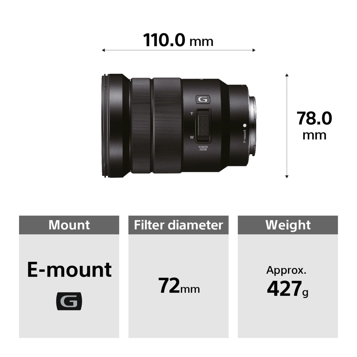 Sony SELP18105G – Obiectiv zoom 18–105mm F4 G OSS (APS-C E-Mount, Powerzoom cu diafragmă constantă, ideal pentru video și fotografie, compatibil cu Sony Alpha ZV-E10, A6400, A6700, negru)