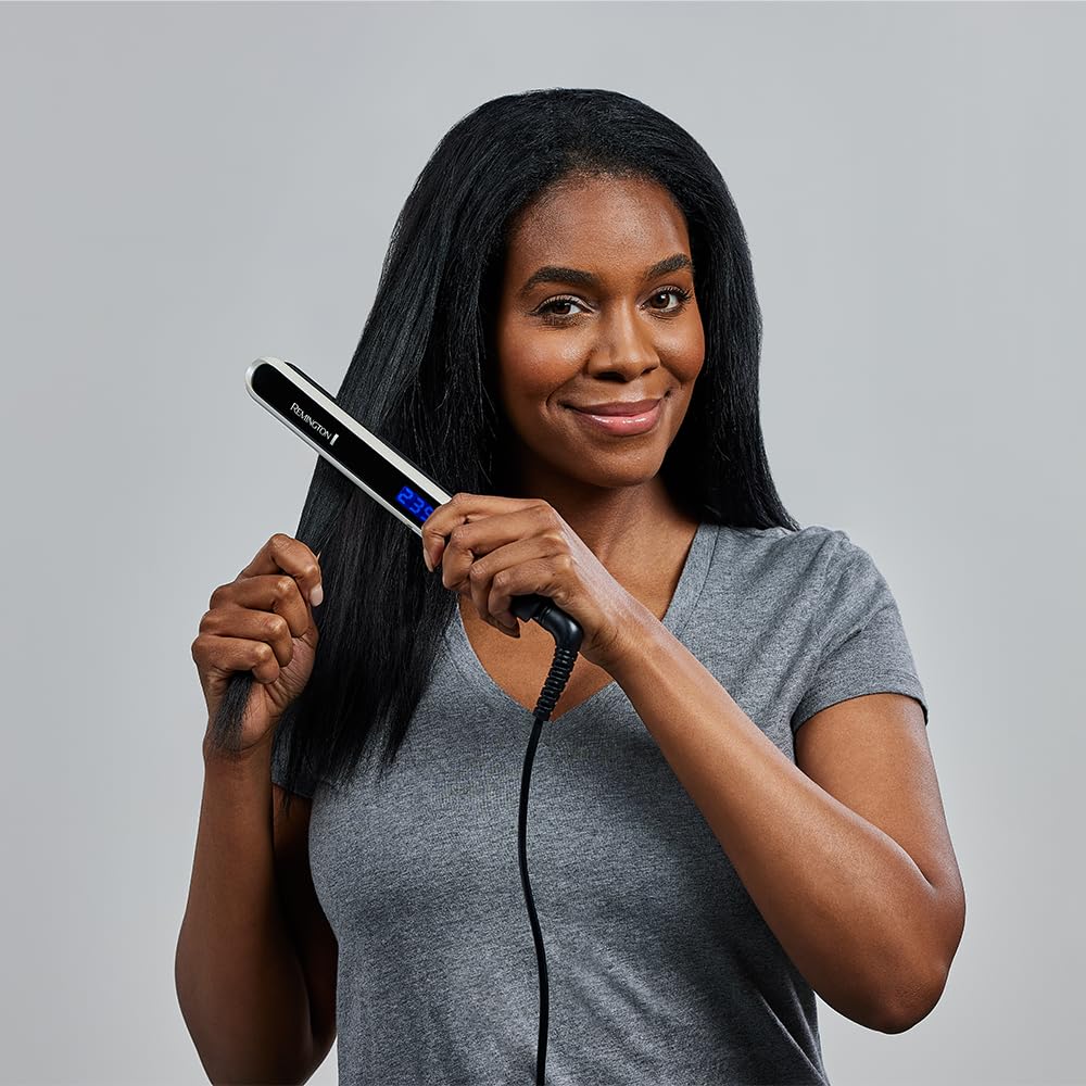Remington Straightener [Test Winner] Pearl (high-quality ceramic coating with real pearls for even heat distribution) LCD display, 150-235°C, including storage bag, hair straightener S9501