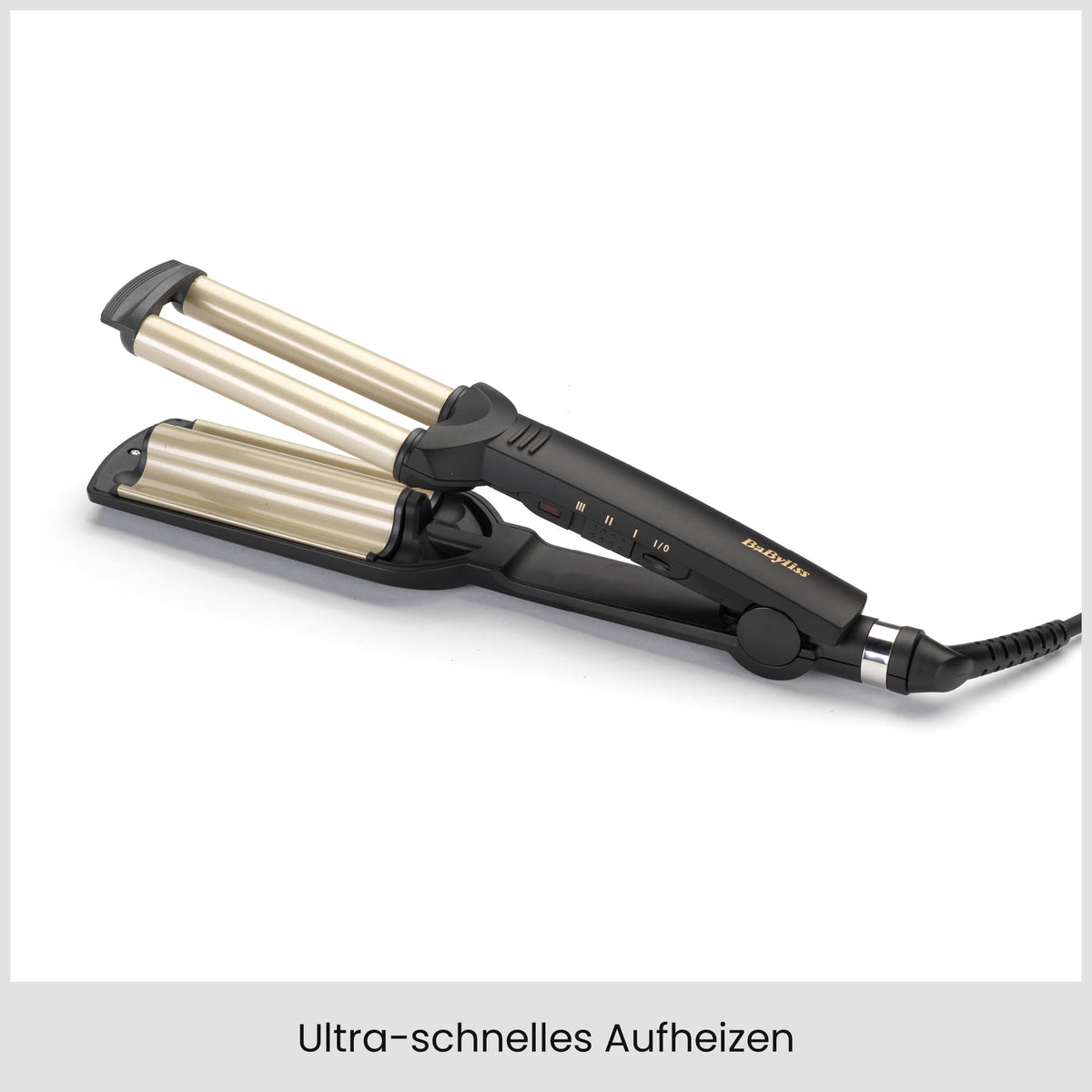 BaByliss Easy Waves – Ondulator pentru Beach Waves, acoperire din ceramică-titan, 3 setări de temperatură, vârfuri rezistente la căldură, aurie și neagră, C260E - 3030050064308