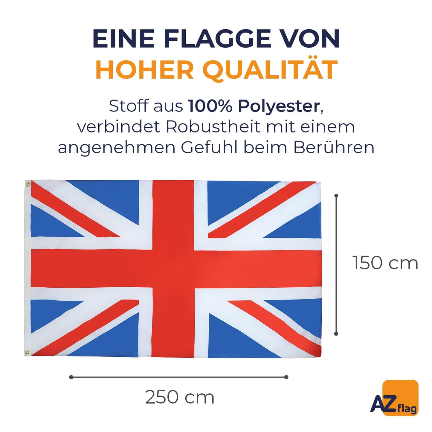 AZ FLAG - United Kingdom Flag - 250x150 cm - British Large Flag 100% Polyester with Brass Eyelets - 300g - K_172