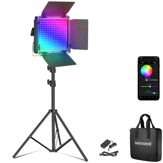 NEEWER Upgraded RGB LED Studio Video Light with Tripod Stand, App Control 50W 7000Lx CRI97+ 3200-5600K Dimmable Panel Key Light Set for Game Streaming, YouTube Recordings, Photography, RGB660 PRO II - 10106194