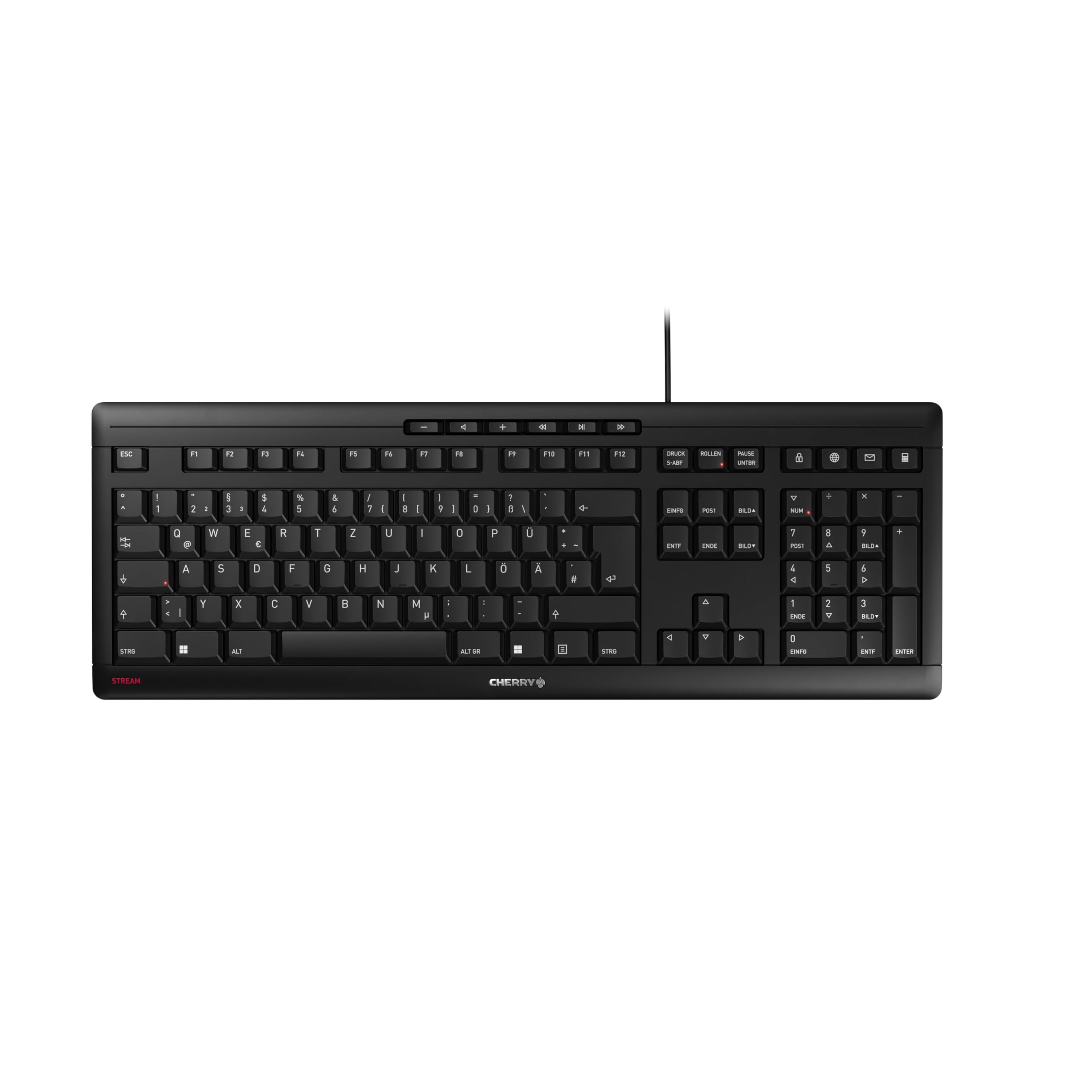 CHERRY Stream Keyboard, wired keyboard, German layout (QWERTZ), whisper-quiet keystroke, unique typing experience, flat design, black - JK-8500DE-2
