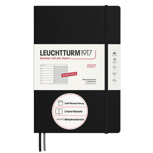 LEUCHTTURM1917 weekly calendar 2027 Composition (B5) with notebook - appointment planner German, black, January-December 2027, weekly overview on the left + note page on the right - 400038