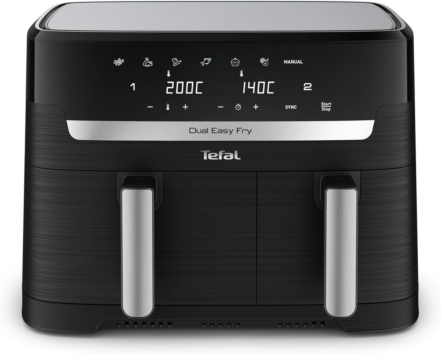 Tefal Dual Easy Fry hot air fryer 8.3 L - air fryer with 2 chambers & XL drawer, 7 programs, 2700 W, extra crisp technology, low-fat frying & energy saving, dishwasher safe EY9018