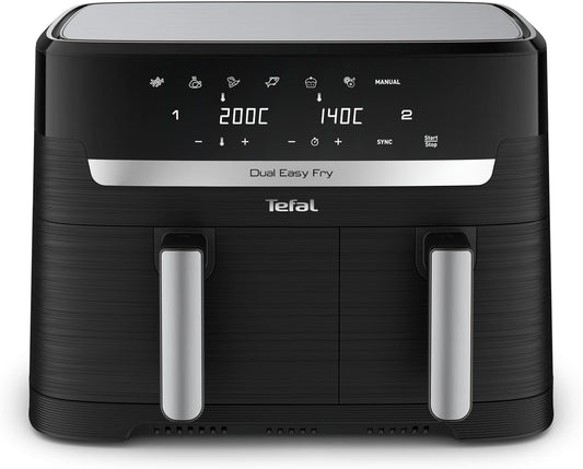Tefal Dual Easy Fry hot air fryer 8.3 L - air fryer with 2 chambers & XL drawer, 7 programs, 2700 W, extra crisp technology, low-fat frying & energy saving, dishwasher safe EY9018