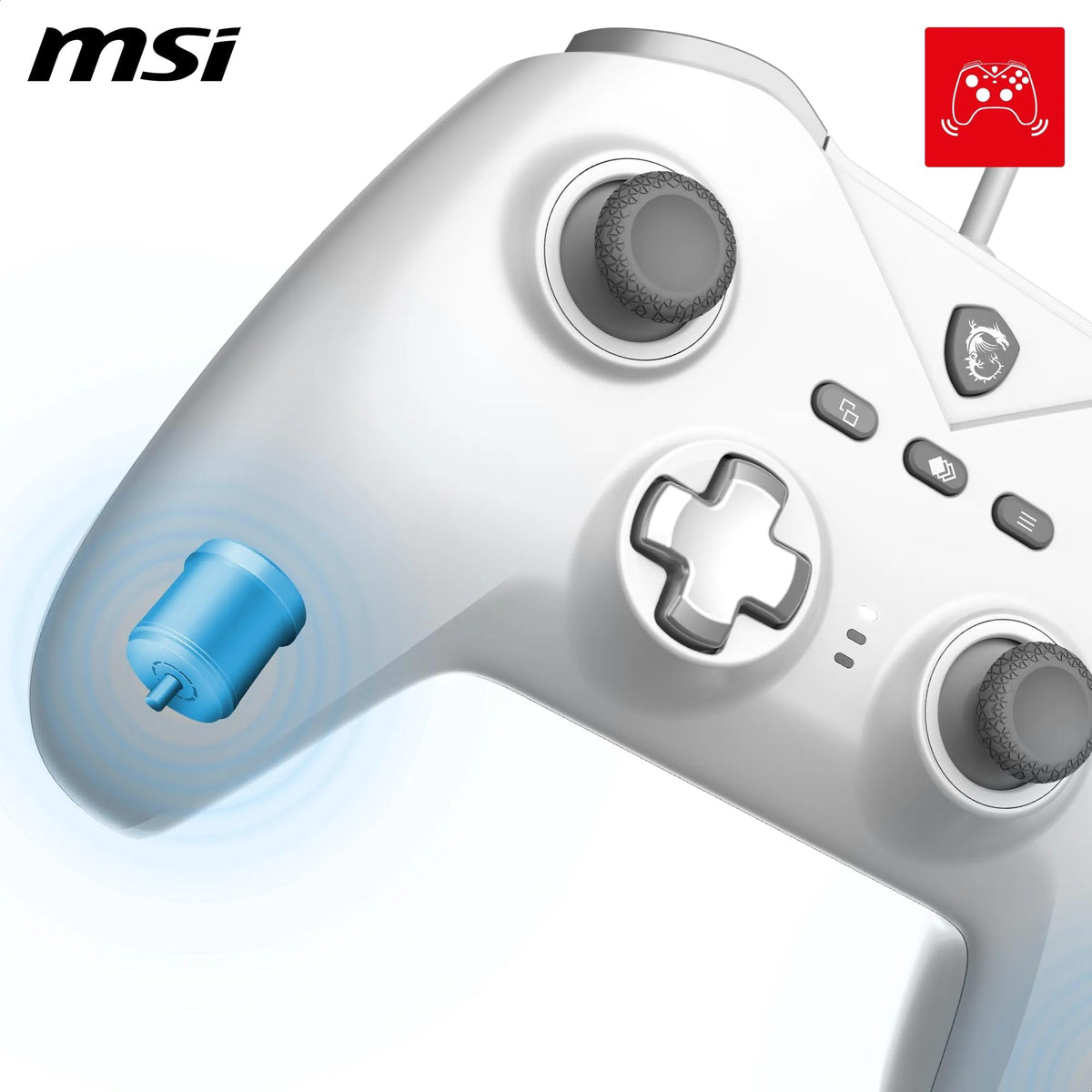 MSI Force GC200 White Controller pentru jocuri pe PC cu fir – Trigger cu efect Hall, stick-uri analogice avansate, motoare de vibrație duble, USB 3.0 – cu fir - S10-04G0120-EC4