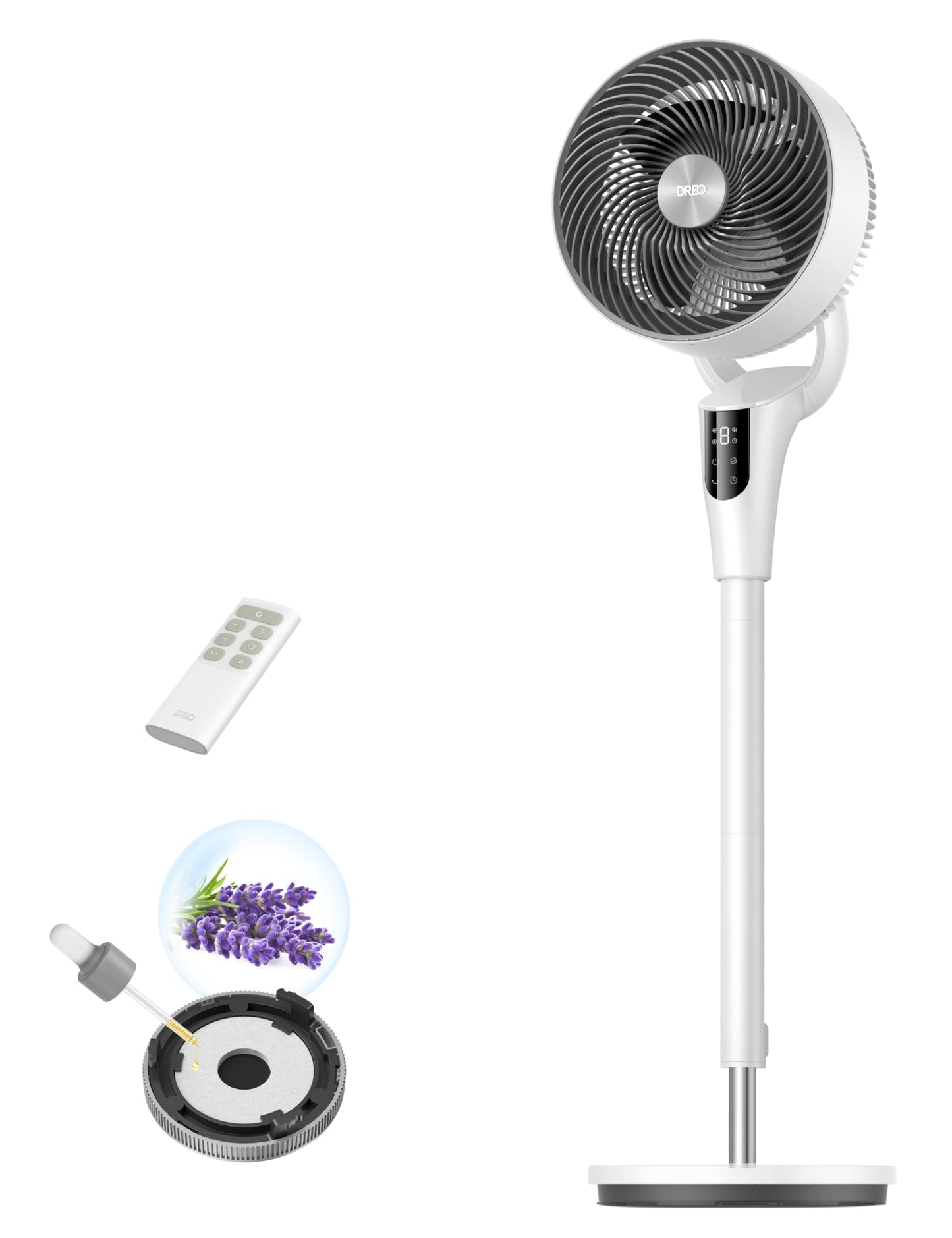 DREO Quiet Stand Fan for Bedroom [Improved], 27m Airflow, Quiet, 90° Oscillating, DC Motor, 8 Speeds, 3 Modes, 96-106cm Height Adjustable, 8H Timer, 105° Manual Tilt - DR-HPF013