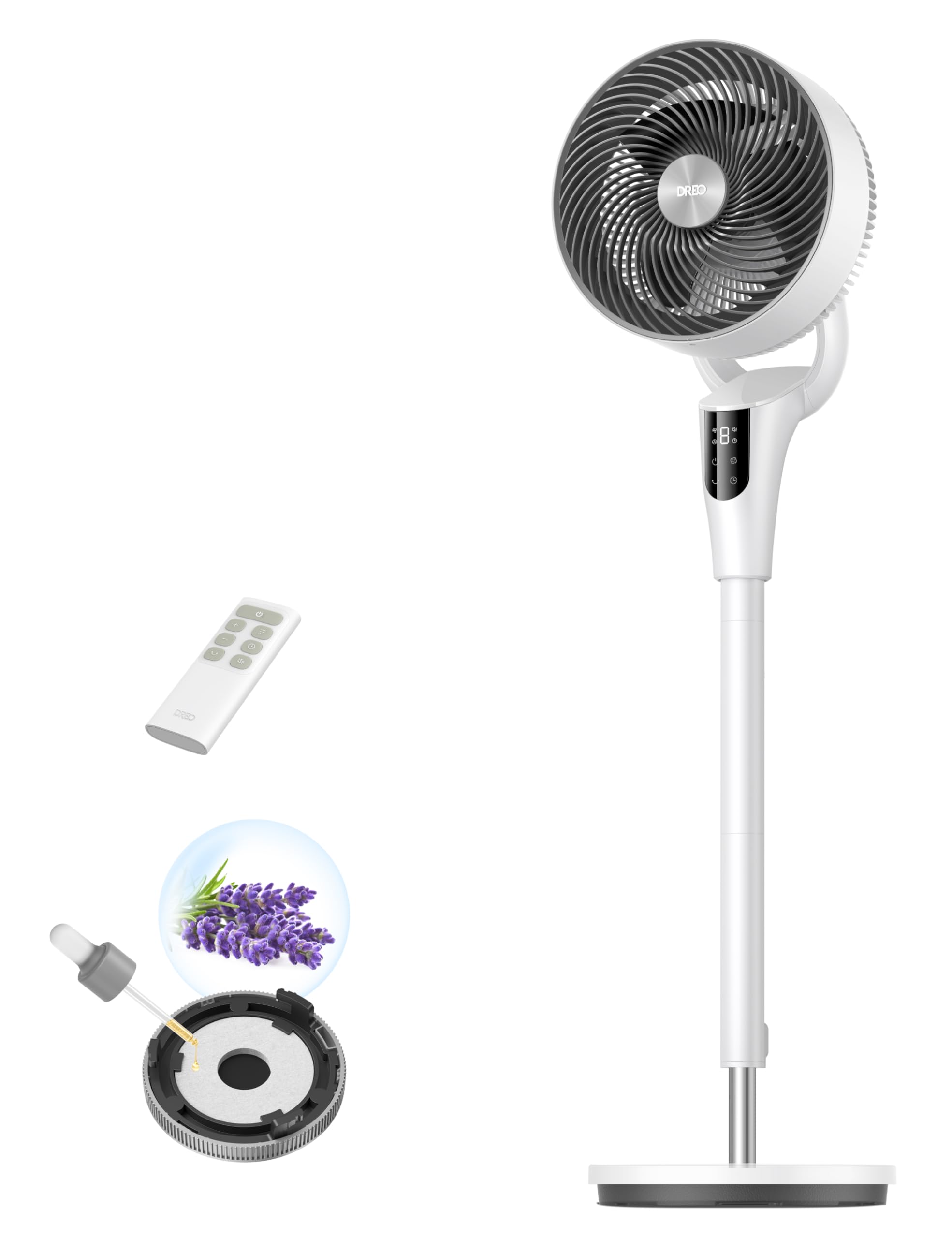 DREO Quiet Stand Fan for Bedroom [Improved], 27m Airflow, Quiet, 90° Oscillating, DC Motor, 8 Speeds, 3 Modes, 96-106cm Height Adjustable, 8H Timer, 105° Manual Tilt - DR-HPF013
