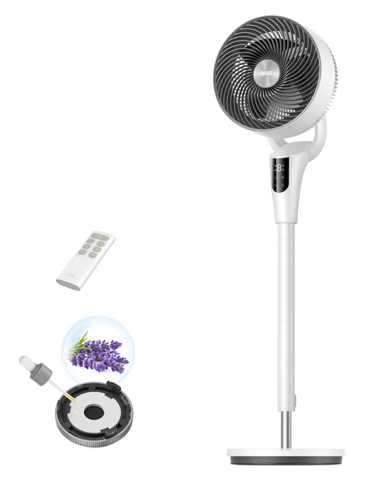 DREO Quiet Stand Fan for Bedroom [Improved], 27m Airflow, Quiet, 90° Oscillating, DC Motor, 8 Speeds, 3 Modes, 96-106cm Height Adjustable, 8H Timer, 105° Manual Tilt - DR-HPF013
