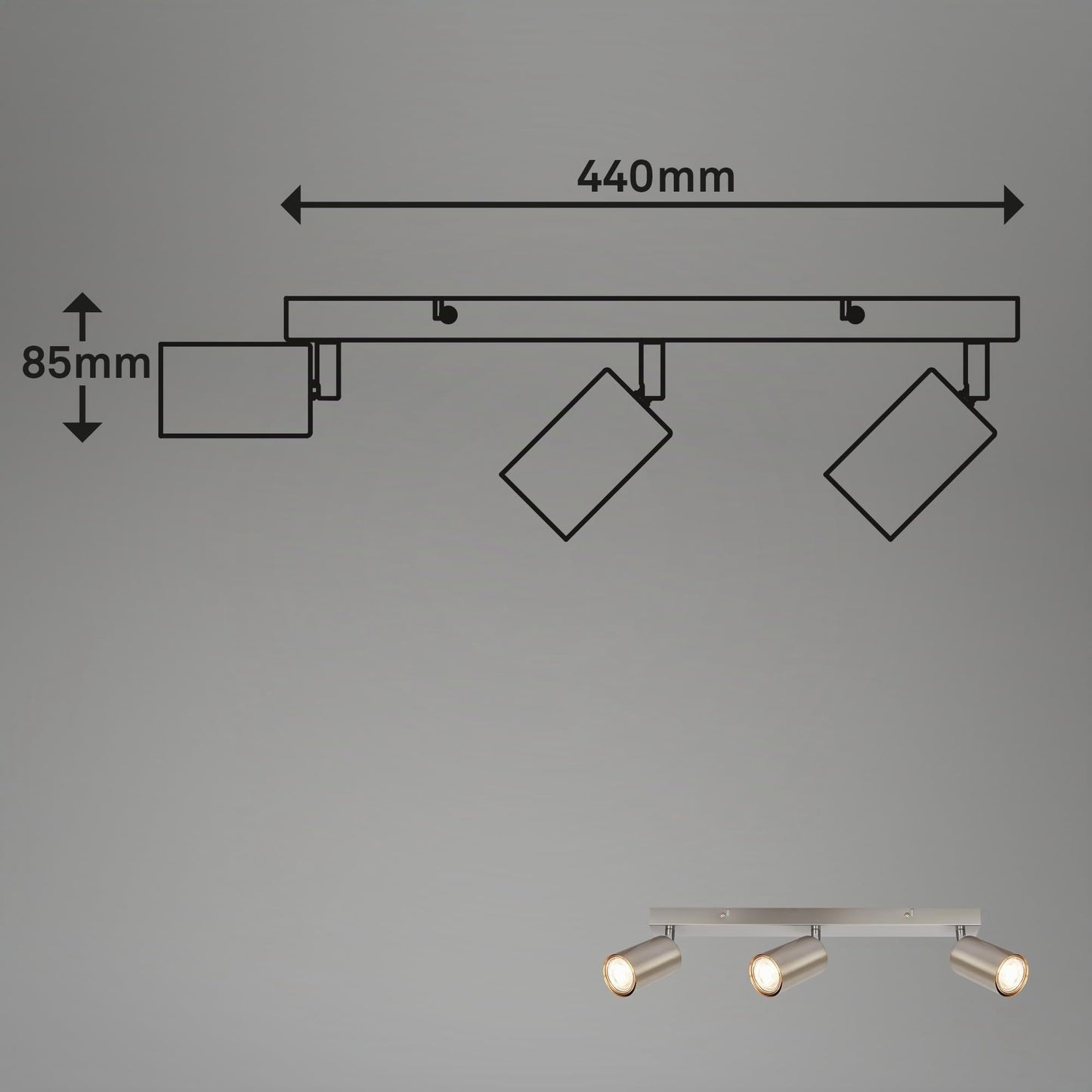 BRILONER - Ceiling lamp swiveling, GU10 socket, max. 9 W, ceiling light, lamp, living room lamp, bedroom lamp, kitchen lamp, ceiling spotlight, ceiling lighting, 44 cm, matt nickel - 2172032