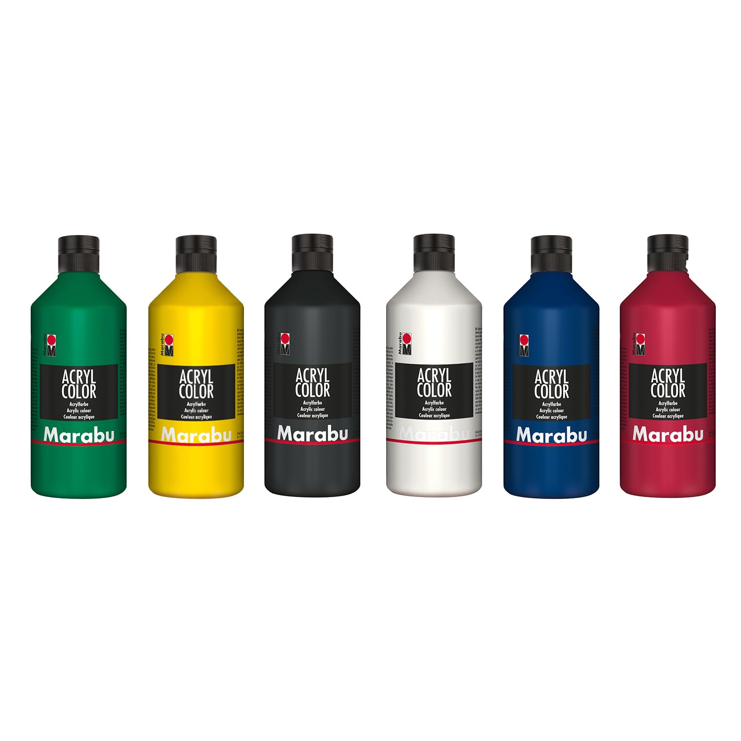 Marabu Acryl Color Big Pack Basic Colors, 6 x 500 ml, creamy water-based acrylic paint, quick-drying, lightfast, waterproof, for application with brush & sponge on canvas, paper, wood - DY10283561