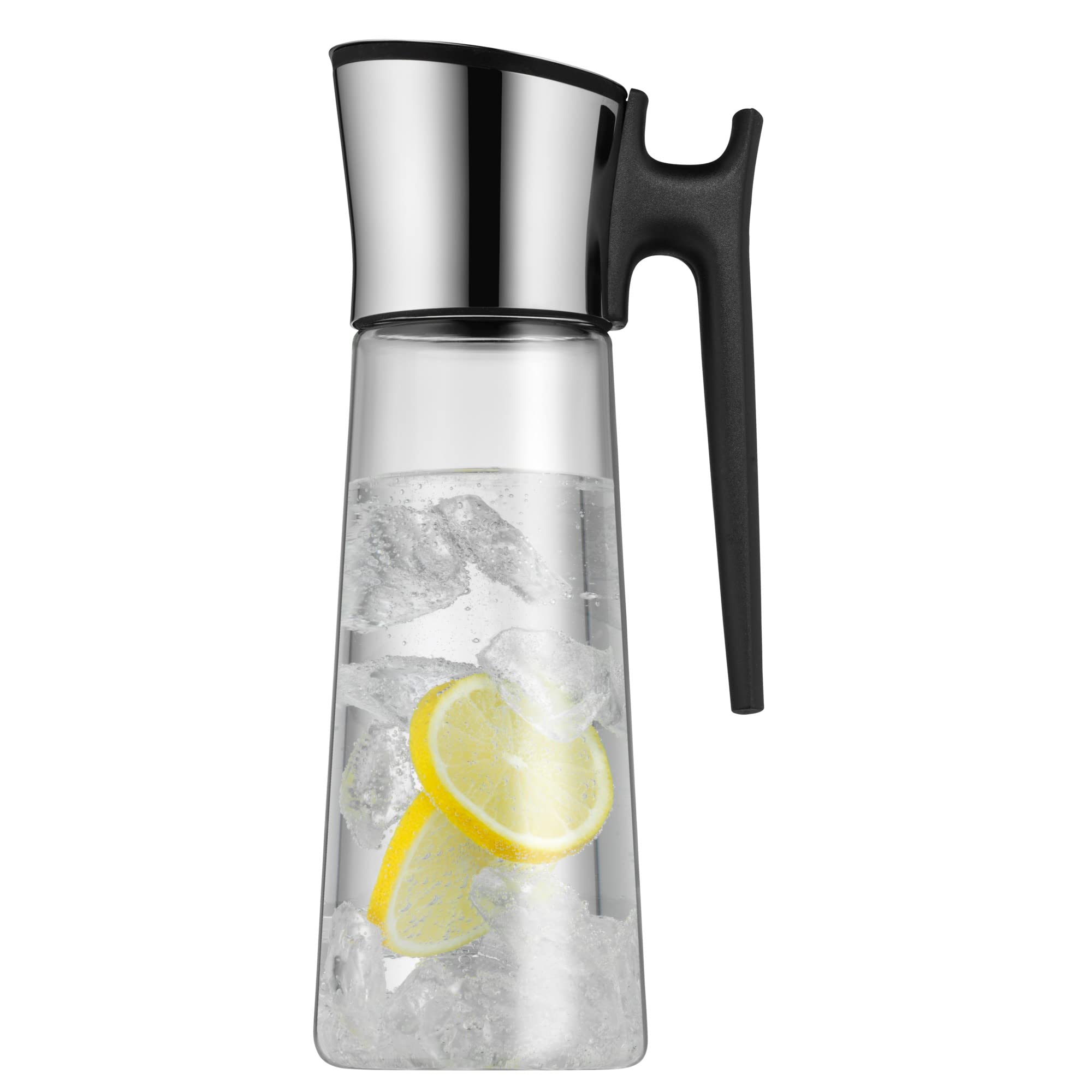 WMF Basic water carafe with handle 1.5 liters, glass carafe with lid 1.5 l, silicone lid, closeup closure - 618046040