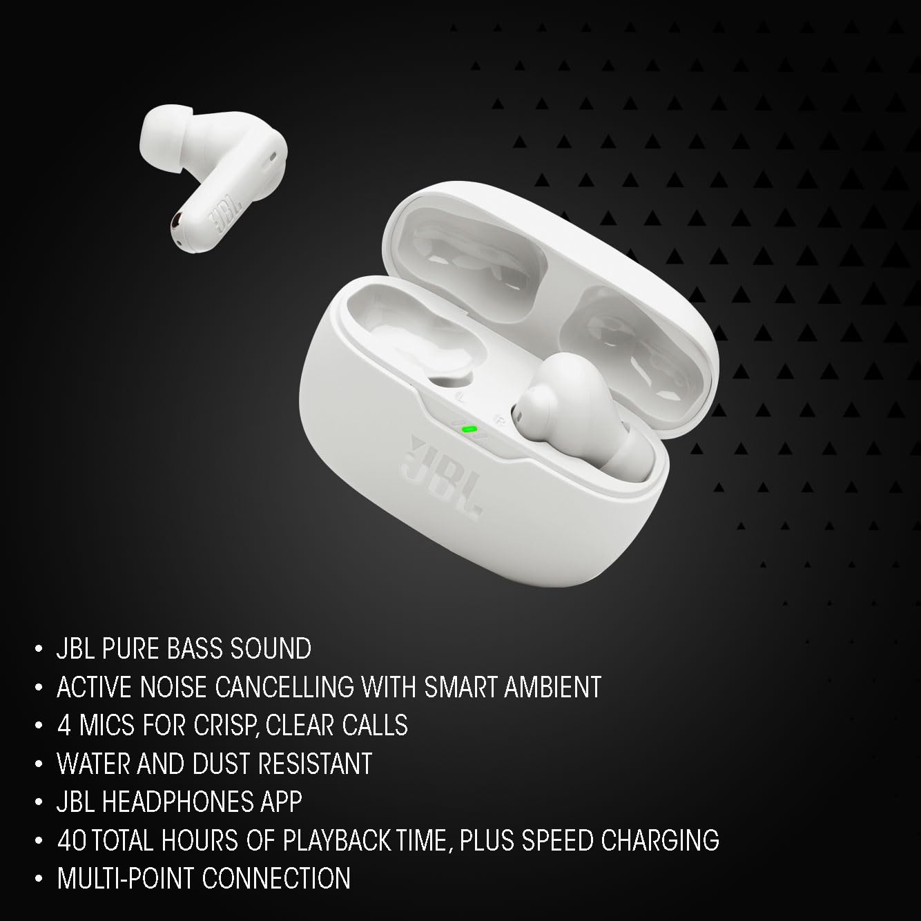 JBL Wave Beam 2, wireless Bluetooth in-ear headphones with noise canceling, 40 h playback time, JBL Pure Bass Sound, Smart Ambient technology and multipoint connection, pink - JBLWBEAM2PIK
