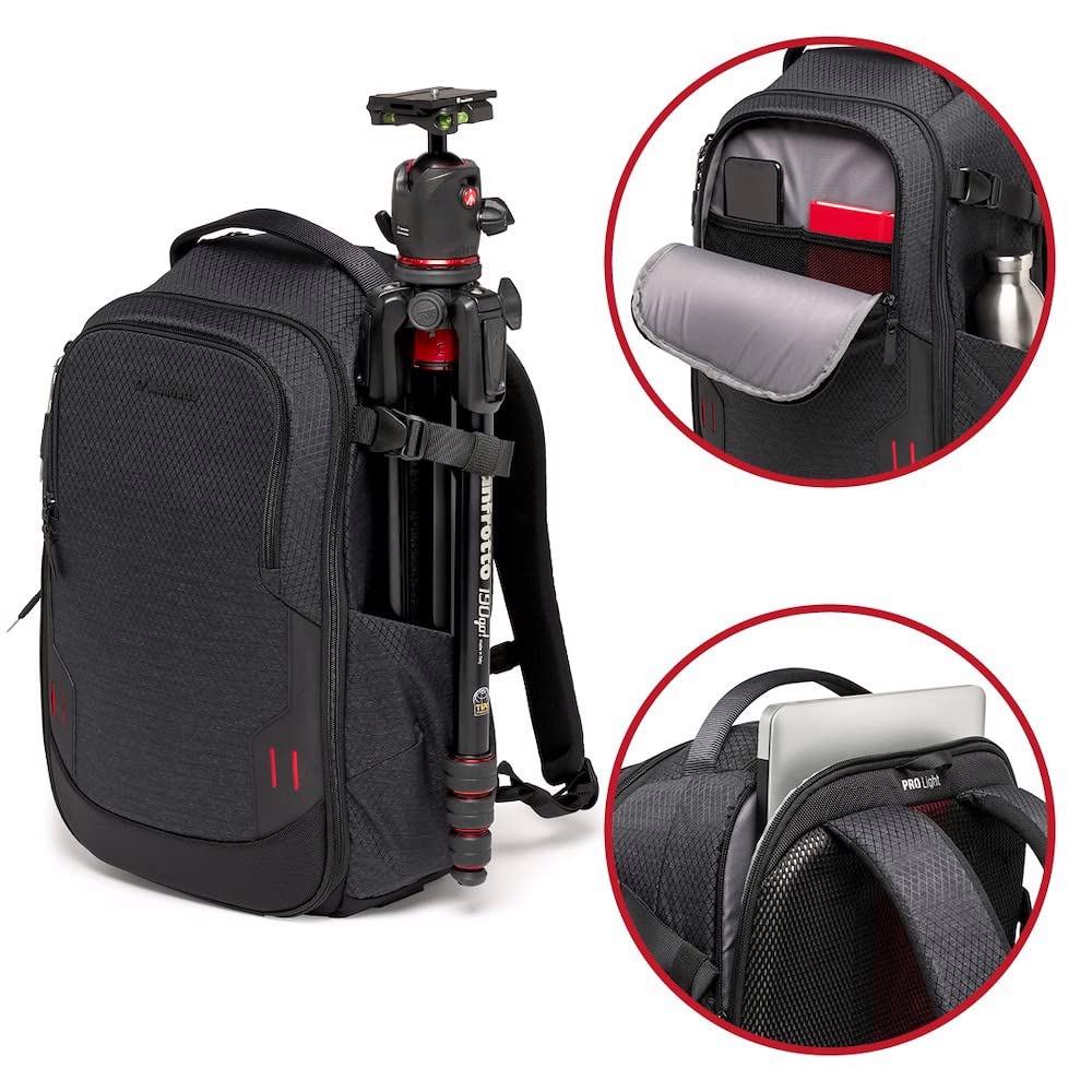 Manfrotto PRO Light Frontloader M, Professional Camera Backpack, Side and Front Access, Tripod Mount, Padded Backpack with Interchangeable Dividers, Black - MB