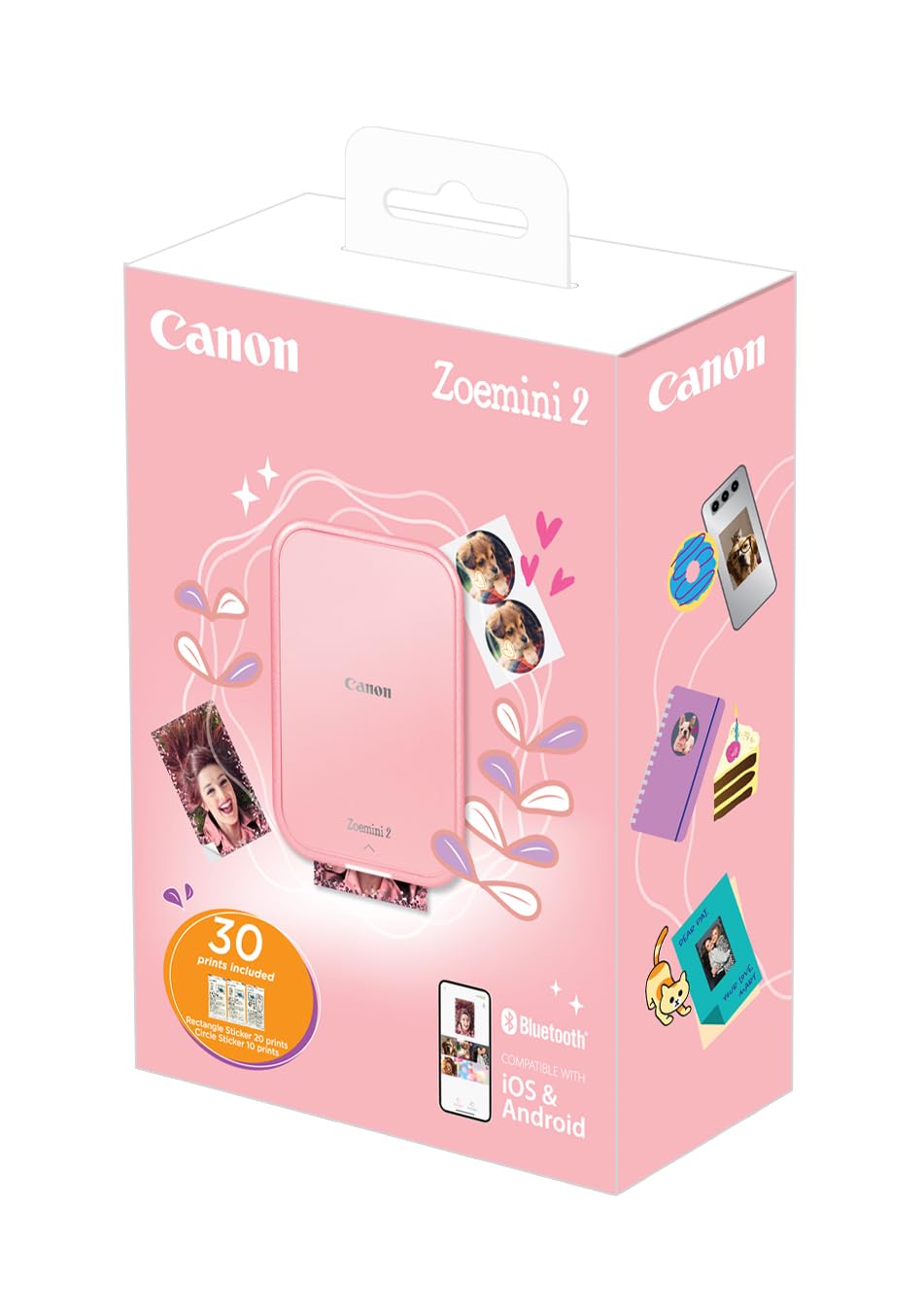 Canon Zoemini 2 Mini Fotodrucker mobil, portabil, ideal pentru utilizare în deplasare, se încadrează ușor în buzunar. Kit de imprimare & ZP-2030 cu hârtie foto Zink originală, 50 de foi. Zoemini este o cameră foto instantanee/imprimantă foto.