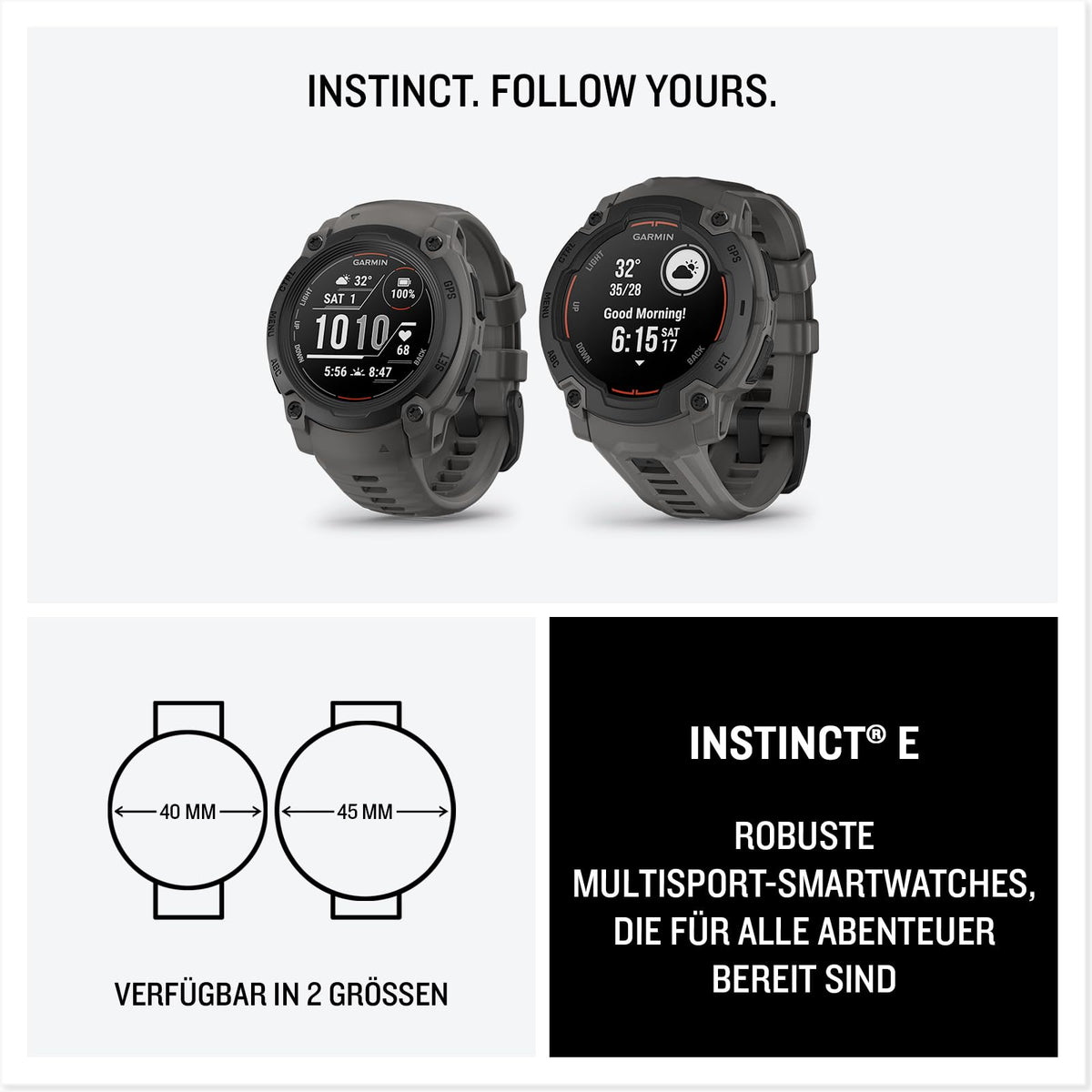 Garmin Instinct E 45mm – Ceas inteligent GPS pentru multisport, display de 0,9", autonomie de până la 16 zile, peste 60 de aplicații sportive, antrenor, recepție multi-satelit, notificări - 010-02933-00