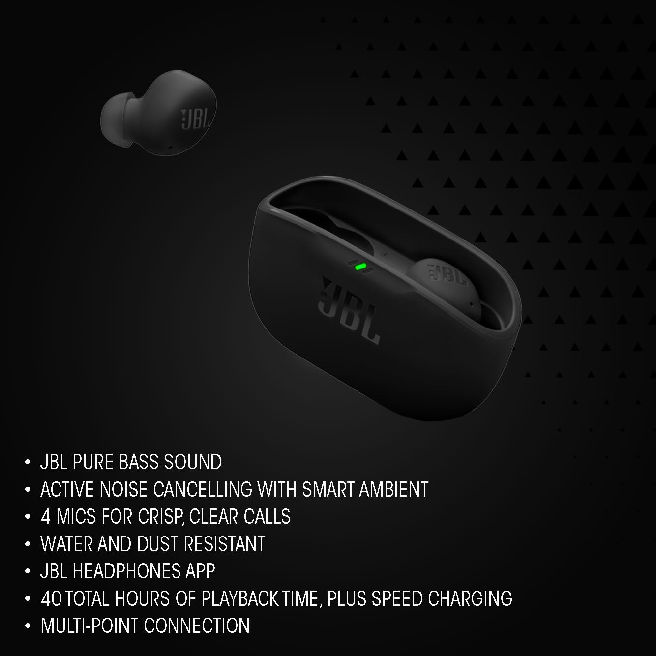 JBL Wave Buds 2, wireless Bluetooth in-ear headphones with noise canceling, 40 h playback, JBL Pure Bass Sound, Smart Ambient technology, IP54 water and dustproof, multipoint connection, white - JBLWBUDS2WHT