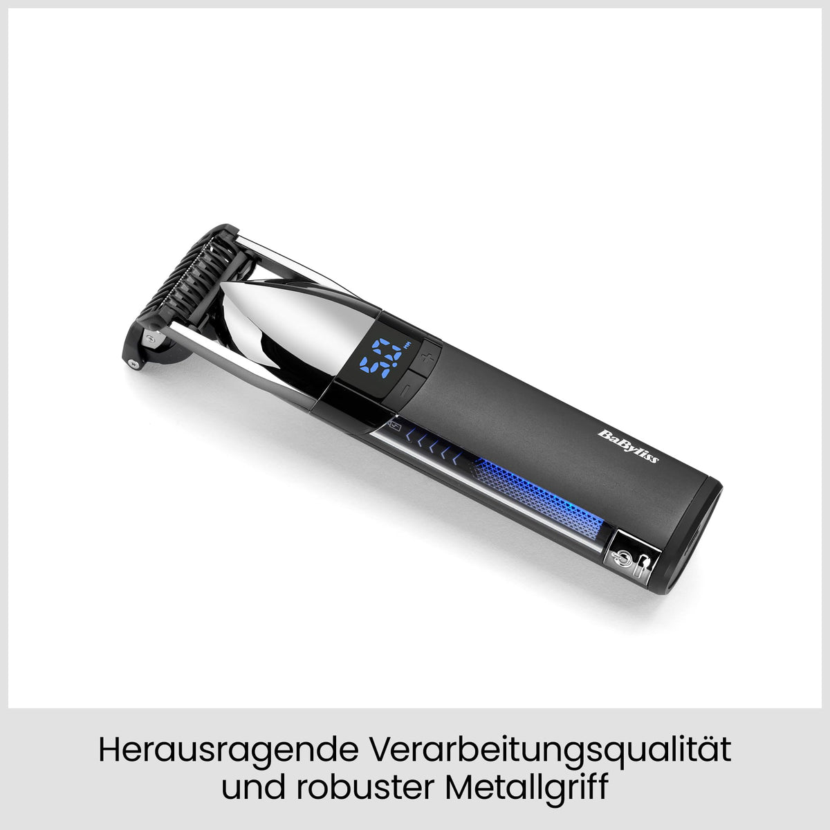 BaByliss Super-X Metal Stubble Trimmer – Waterproof beard trimmer with Japanese steel blades (0.4–5 mm), digital display, lithium-ion battery, 90 minutes runtime, S996E