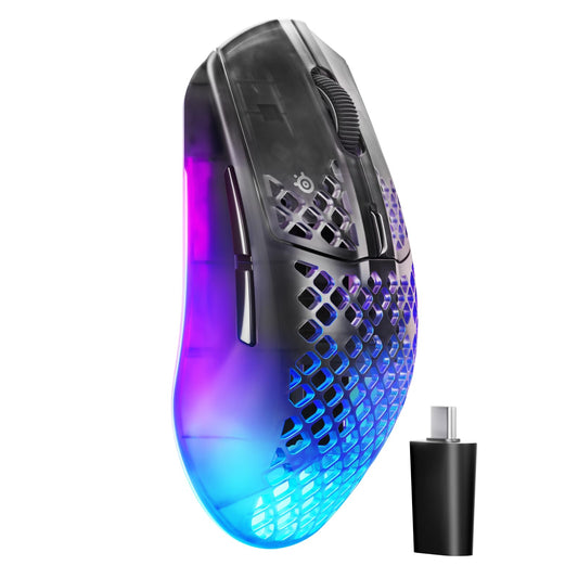 SteelSeries Aerox 3 Wireless Gen 2 – Mouse de gaming ultra ușoară de 68 g, polling de 4K, senzor optic de 26K DPI, autonomie a bateriei de 200 de ore, IP54, 80 milioane de clicuri, RGB, picioare de alunecare din PTFE pur, Shadow - 62717