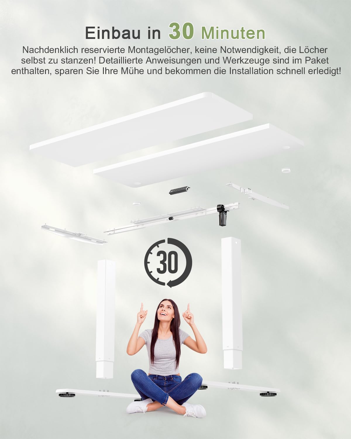 JUMMICO Birou reglabil pe înălțime cu port de încărcare USB, birou electric reglabil pe înălțime 90 x 60 cm, masă de tip stand-sit, birou standing, masă de calculator reglabilă, birou standing, alb - 0403