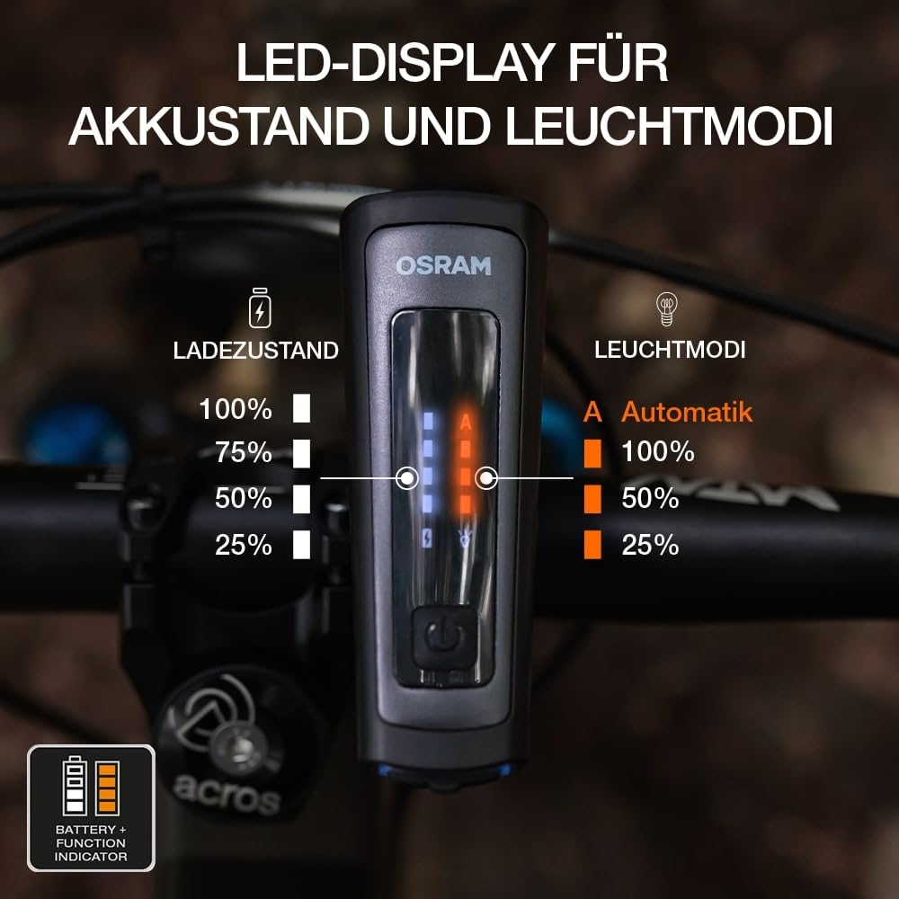 OSRAM LEDsBIKE Race 100 Set, rechargeable bicycle light set, StVZO-approved front and rear LED light set with brake light, multiple lighting modes, THREE brightness levels, 100 lux - LEDBL103