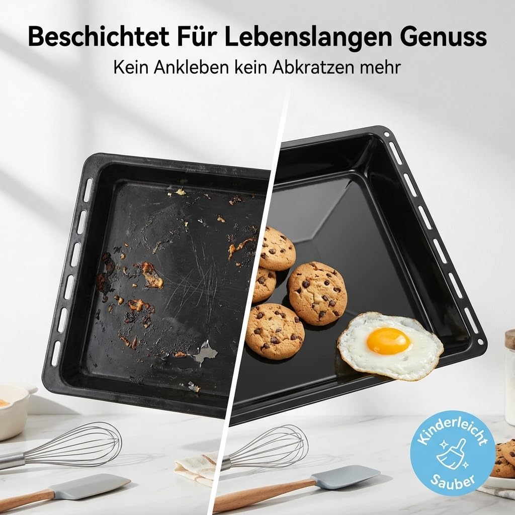 ICQN Deep baking tray 45.5 × 37.5 × 6 cm, compatible with Bosch, Siemens, Constructa & Neff, enamelled drip pan for oven & stove - YAK00-1000-000-018
