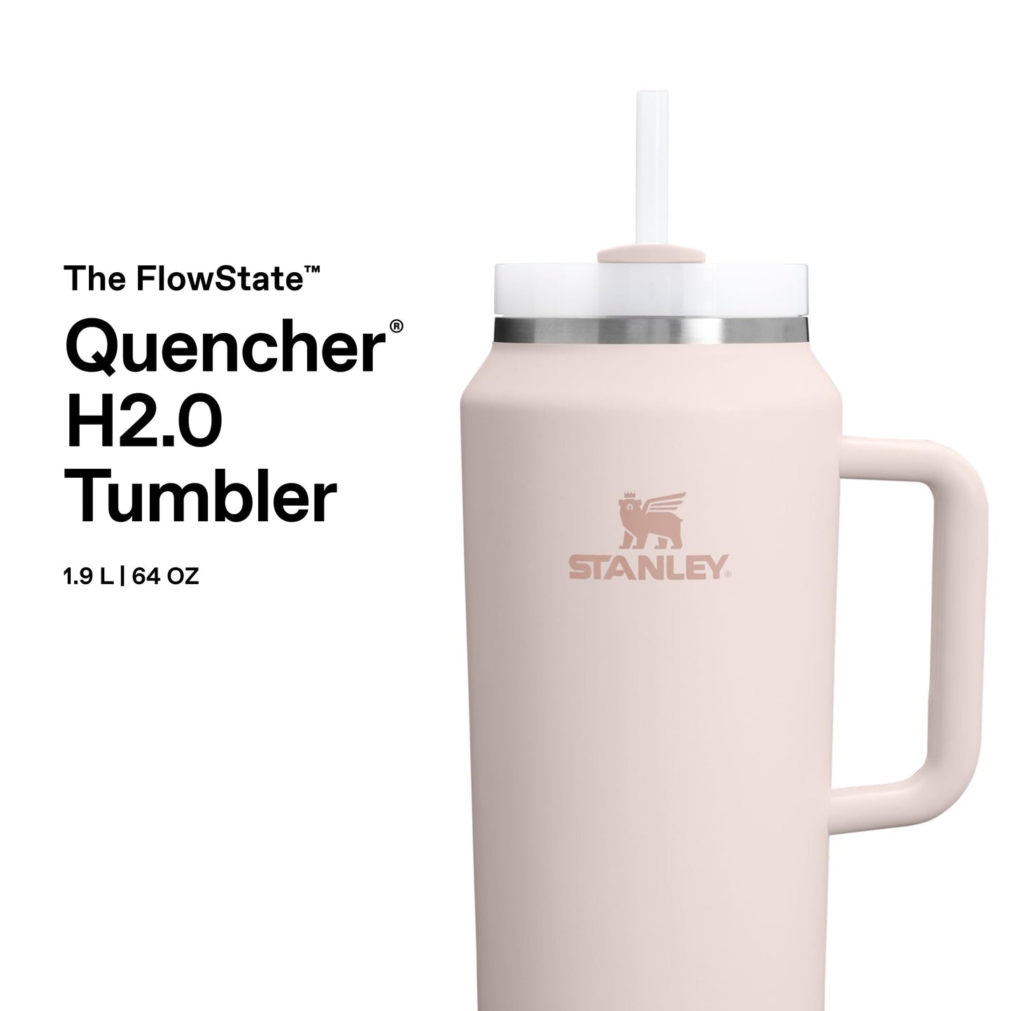 STANLEY 1913 Quencher H2.0 FlowState drinking bottle with straw 1.9L - Thermo mug Cools for 15 hours - 60 hours Ice cold - Dishwasher safe - Thermos bottle BPA free - Drinking cup - Rose Quartz - 100000112504