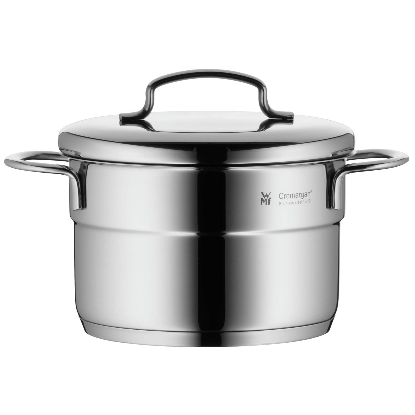 WMF mini cooking pot small 14cm, metal lid, meat pot induction 1.3l, Cromargan stainless steel, stackable, for small portions, single household - 0714776040