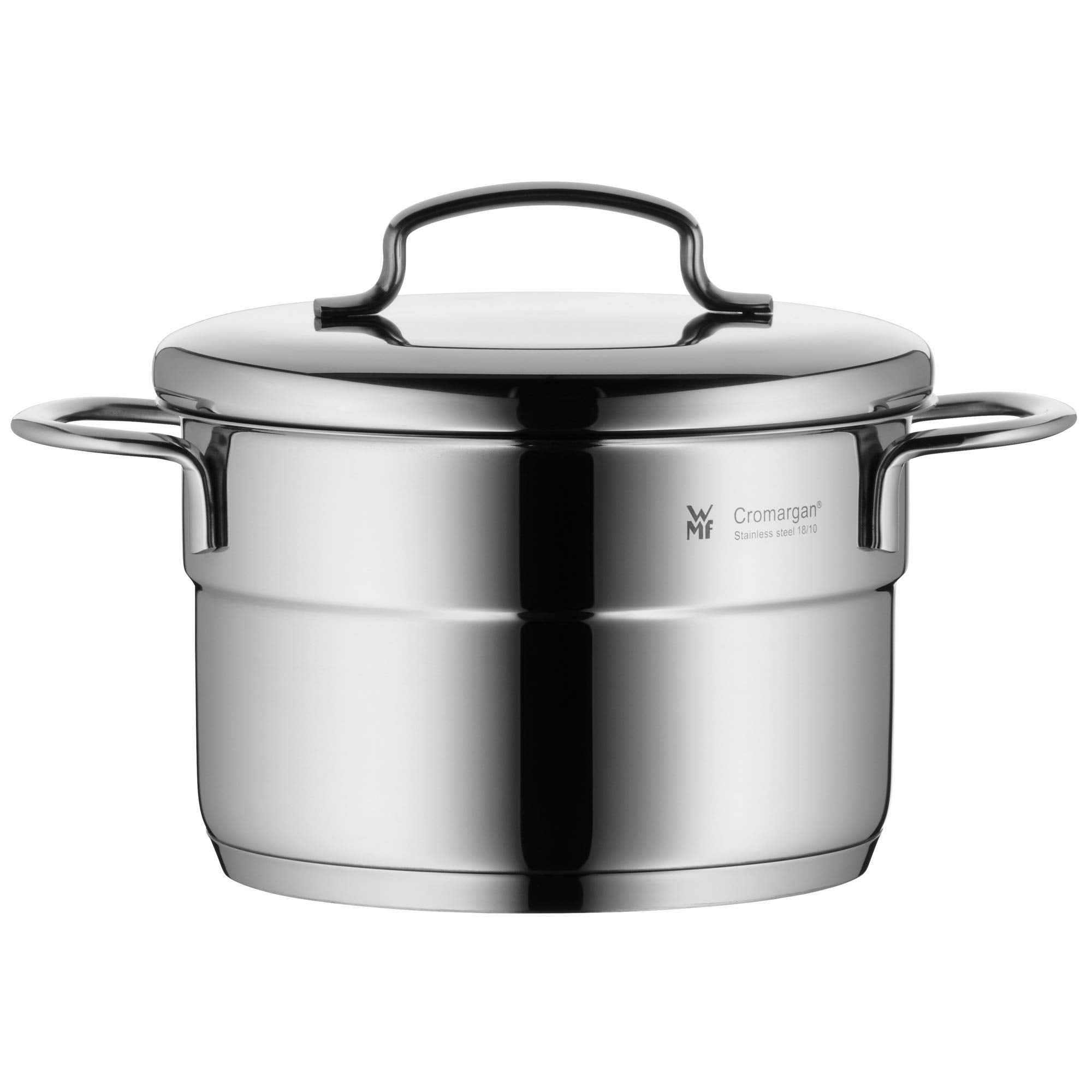 WMF oală de gătit mică de 14 cm, capac metalic, oală pentru carne compatibilă cu inducția 1,3l, oțel inoxidabil Cromargan, stivuibilă, pentru porții mici, pentru o singură persoană - 0714776040