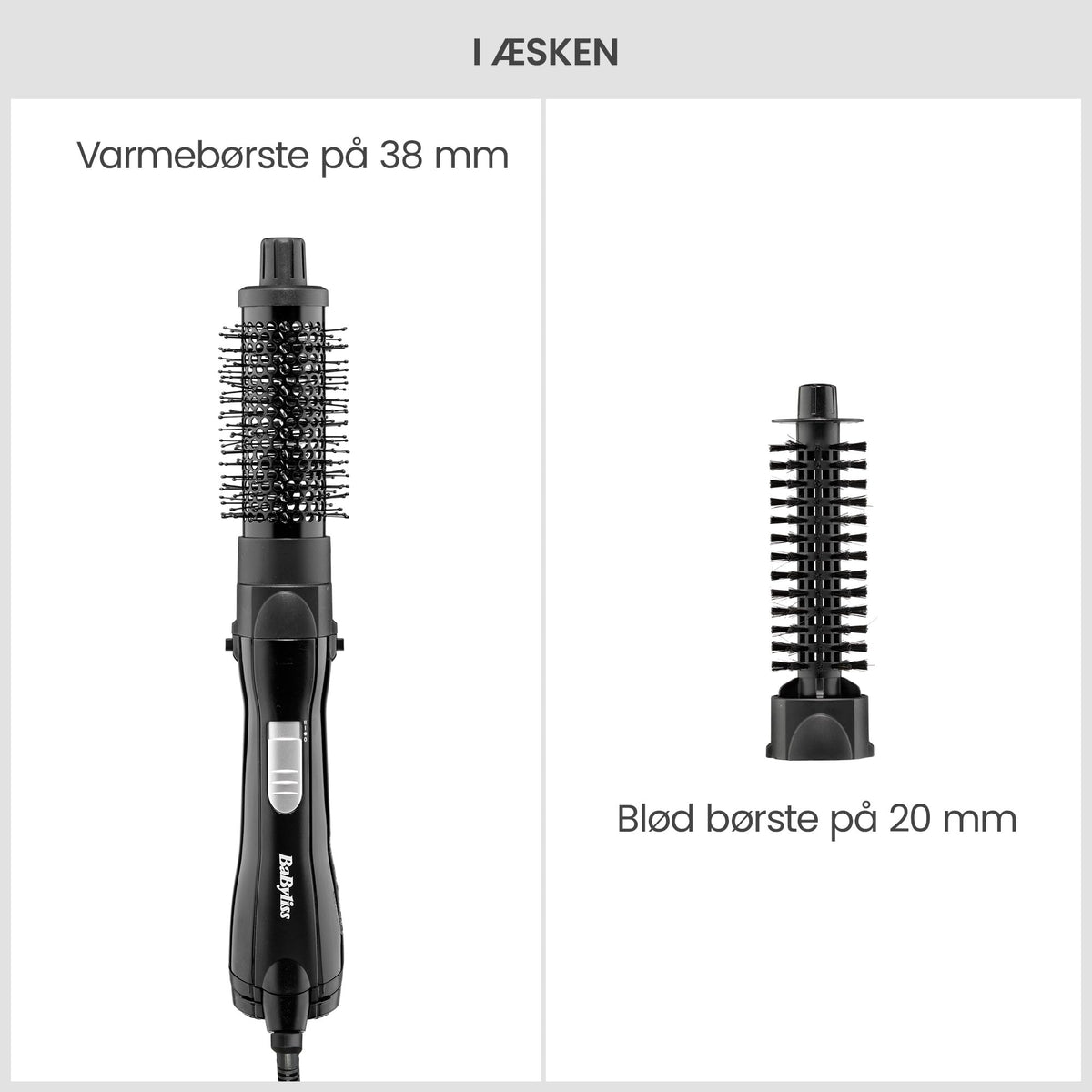 BaByliss Shape & Smooth Hot Air Brush – Powerful 800W Hair Dryer Brush, 30mm & 20mm Attachments, Cool Air Function, Quick Drying & Styling, ideal for short hair, Black, AS82E