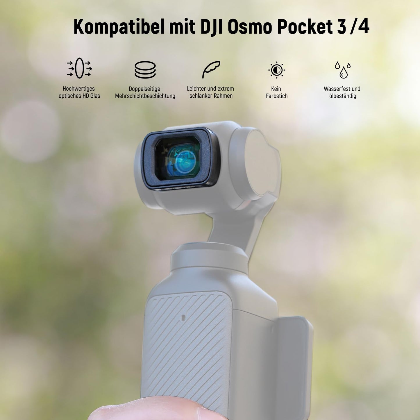 NEEWER lens filter set, compatible with DJI Osmo Pocket 3 / Pocket 4 / Xtra Muse, magnetic CPL filter, 0.75x wide-angle lens with 108° field of view, screen protector, accessories, FL-B29