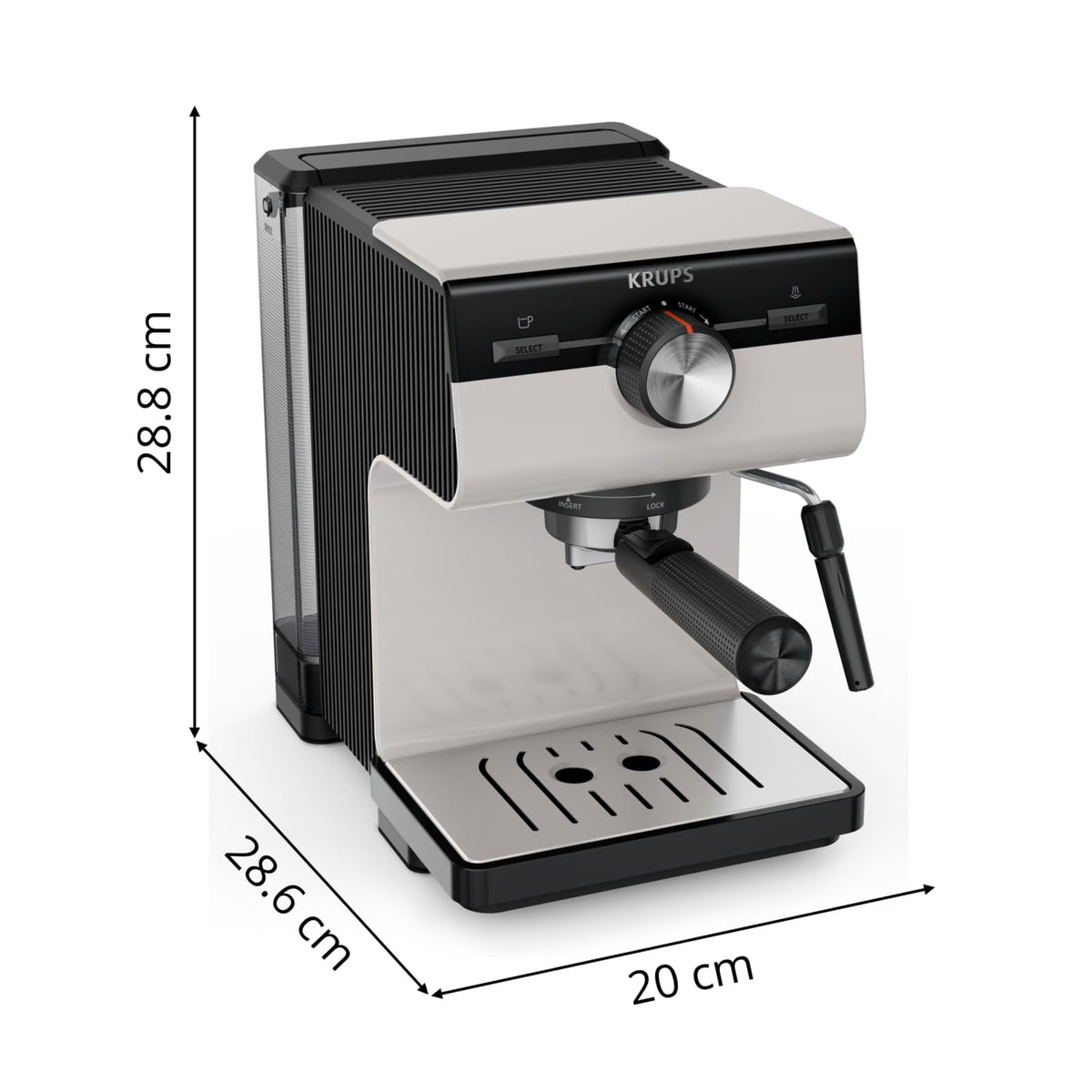 Krups Authentic Espresso Machine, 15 bar, intuitive operation, refined design, integrated steam nozzle, 2 L water tank, including accessories, Grey/Cream, XP381B10