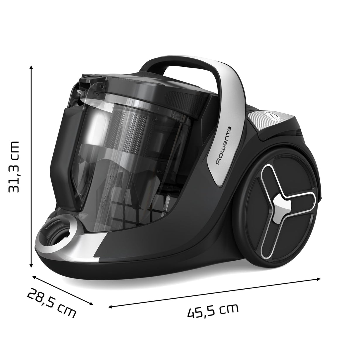Rowenta Green Force Cyclonic Effitech Animal, bagless vacuum cleaner, 500 W, 2.5 liters XXL capacity, particularly quiet at 66 decibels, Black-Aluminum, RO7C66